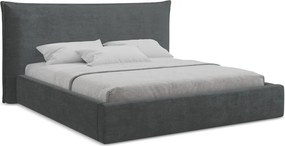 Sötétszürke kárpitozott ágyneműtartós franciaágy ágyráccsal 160x200 cm Esala – Makamii