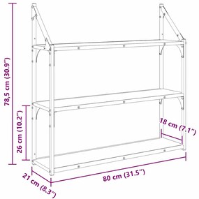 vidaXL Falpolc polcokkal Fekete tölgy 80 x 21 x 78,5 cm Faanyag