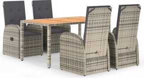 vidaXL 5 részes szürke polyrattan kerti étkezőgarnitúra párnával