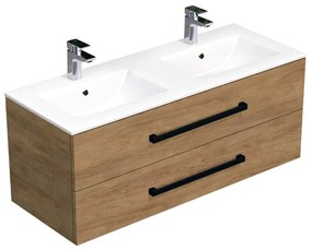 Fürdőszobaszekrény fekete fogantyúval és mosdókagylóval SAT Cube Way 120x47,5x46 cm tölgy Hickory matt CUBE46C1202DHMOD