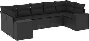 vidaXL 7 részes fekete polyrattan kerti ülőgarnitúra párnával
