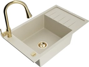 Mexen Elias 1-medencés gránit mosogató csepegtetővel és konyhai csapteleppel Elia, bézs - 6511-69-670101-50