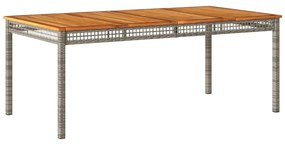 szürke polyrattan és akácfa kerti asztal 180 x 90 x 75 cm