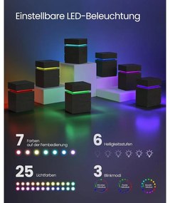 VASAGLE éjjeliszekrény LED világítással, állítható színű fény, 3 fiókos oldalasztal, 35 × 40 × 55 cm, fekete