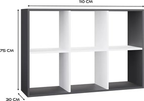 Aldabra Malax 2x3 polc, 110x75x30 cm, antracit-fehér