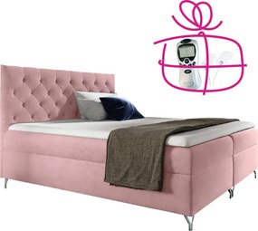 Boxspring ágy, 120x200, rózsaszín Velvet szövet, GULIETTE + ajándék