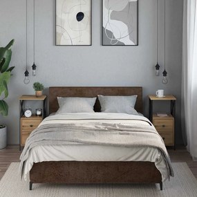 2 db kézműves tölgyszínű szerelt fa éjjeliszekrény 34x35,5x70cm
