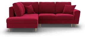 Piros bársony kinyitható tárolóhelyes sarokkanapé (bal oldali-L alakú) Kyoto – Cosmopolitan Design