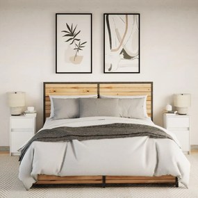 2 db fehér szerelt fa éjjeliszekrény LED-fényekkel