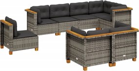 vidaXL 8 részes szürke polyrattan kerti ülőgarnitúra párnákkal