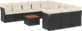 vidaXL 12 részes fekete polyrattan kerti ülőgarnitúra párnákkal