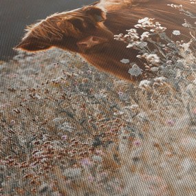 Kép - Skót tehén a virágban (órával) (90x30 cm)