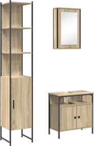 vidaXL Fürdőszoba bútor szett polcokkal 3 pcs Sonoma tölgy Faanyag