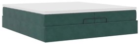 Ottomán ágykeret matracokkal Sötétzöld 200x200cm bársony