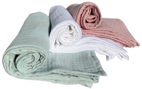 Muszlin pelenka 3 db - rózsaszín, fehér, menta