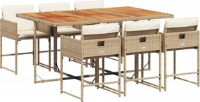 vidaXL 7 részes bézs polyrattan kerti étkezőgarnitúra párnákkal