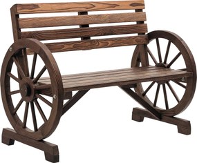 Outsunny 2-Fős Kerti Pad, Időjárásálló Pad Háttámlával és Karfákkal, Kerek Forma, Park Pad 240 kg Kapacitással, Balkon Pad, Fa Pad Balkonra, Kertbe, 1