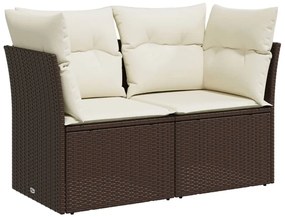 2 személyes barna polyrattan kerti kanapé párnával