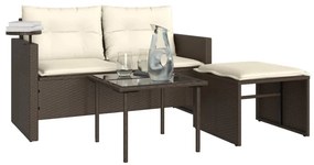 3 részes barna polyrattan kerti ülőgarnitúra párnával