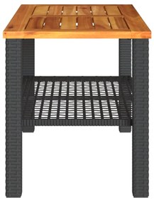 fekete polyrattan és akácfa kerti asztal 70 x 38 x 42 cm
