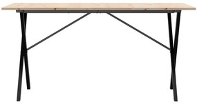 Tömör fenyőfa és acél étkezőasztal X-vázzal 140x80x75 cm