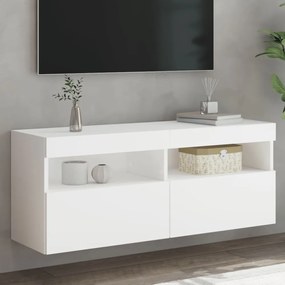 fehér falra szerelhető TV-szekrény LED-lámpákkal 100x30x40 cm