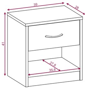 NAKA 1 Fiókos Éjjeliszekrény Sonoma/Matt Fehér Színben.