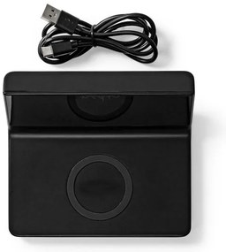 Nedis WCACQ20BK - Ébresztőóra LCD kijelzővel és vezeték nélküli töltő 15W/5V fekete