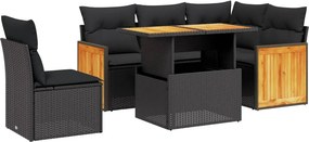 vidaXL 6 részes fekete polyrattan kerti ülőgarnitúra párnákkal