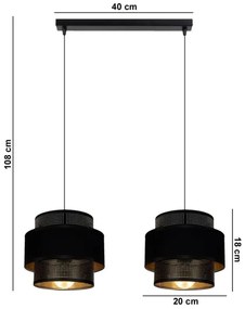 Csillár zsinóron NESS 2xE27/60W/230V fekete