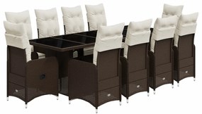 11 részes barna polyrattan kerti bisztrógarnitúra párnákkal