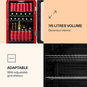 Klarstein PopLife, italhűtőszekrény, 115 liter, 0 - 10°C, retro kivitel, piros