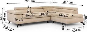 Bézs zsenília sarokkanapé (jobb oldali-L alakú) Marbeya – Ropez