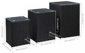 3 db fekete polyrattan kisasztal üveg asztallappal