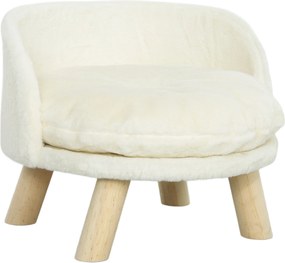 PawHut Kutya Kanapé Párnával, Fa Lábakkal, Mosható Állatágy Felemelkedett Pet Sofa Kiscicák és Kis Kutyák számára, 40,5 x 40,5 x 33 cm Krémfehér | Aos