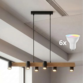 Brilagi - LED RGBW fényerőszabályozható kábelre függesztett csillár SELE 6xGU10/6,5W/230V fekete/tölgy