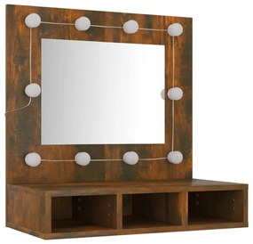 füstös tölgy színű tükrös szekrény LED-ekkel 60 x 31,5 x 62 cm