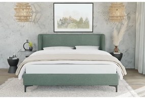 Zöld kárpitozott franciaágy ágyráccsal 180x200 cm Basti – Ropez
