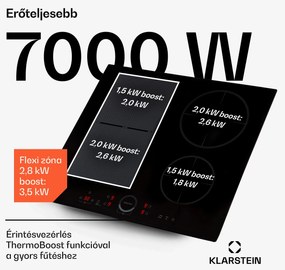 Klarstein Delicatessa 60 Hybrid, beépített indukciós főzőlap, 7000 W, 4 zóna, fekete