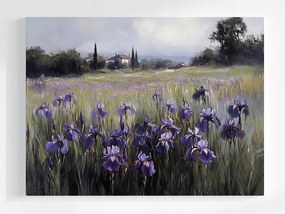 Poszter Tájkép Falu Rét Házak Virágok Íriszek 80x60