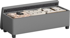 HOMCOM 84 l kordbársony tárolópuff fedéllel, szürke — 112 x 42 x 40 cm | Aosom