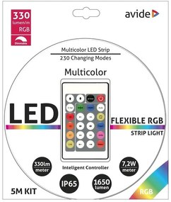Avide LED szalag csomag 12V 7.2W/m SMD5050 30LED RGB IP65 5m + Prg.távirányító