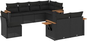 vidaXL 8 részes fekete polyrattan kerti ülőgarnitúra párnákkal