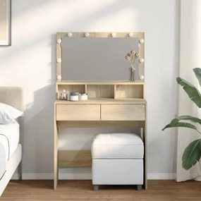 sonoma tölgy színű fésülködőasztal LED-del 80 x 41 x 134,5 cm