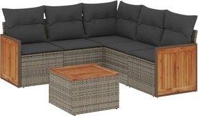 vidaXL 6 részes szürke polyrattan kerti ülőgarnitúra párnákkal