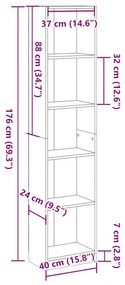 magasfényű fehér szerelt fa könyvespolc 40 x 24 x 176 cm