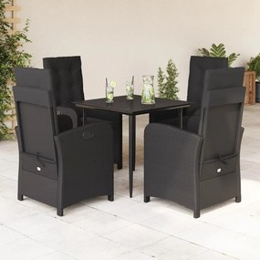 5 részes fekete polyrattan kerti étkezőgarnitúra párnákkal