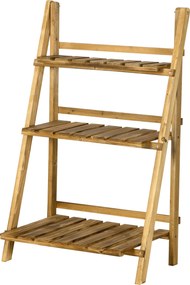 Outsunny 3-Tiers Virágtartó, Összecsukható, 93 cm Magas Virágállvány Belső és Külső Használatra, Fából készült Virágtartó Polc, Virágcserép Állvány Tá
