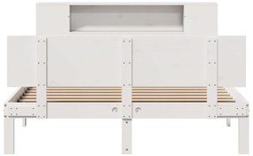 fehér tömör fenyőfa könyvespolcos ágy matrac nélkül 150x200 cm