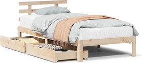 vidaXL tömör fenyőfa ágykeret fiókokkal 90 x 200 cm
